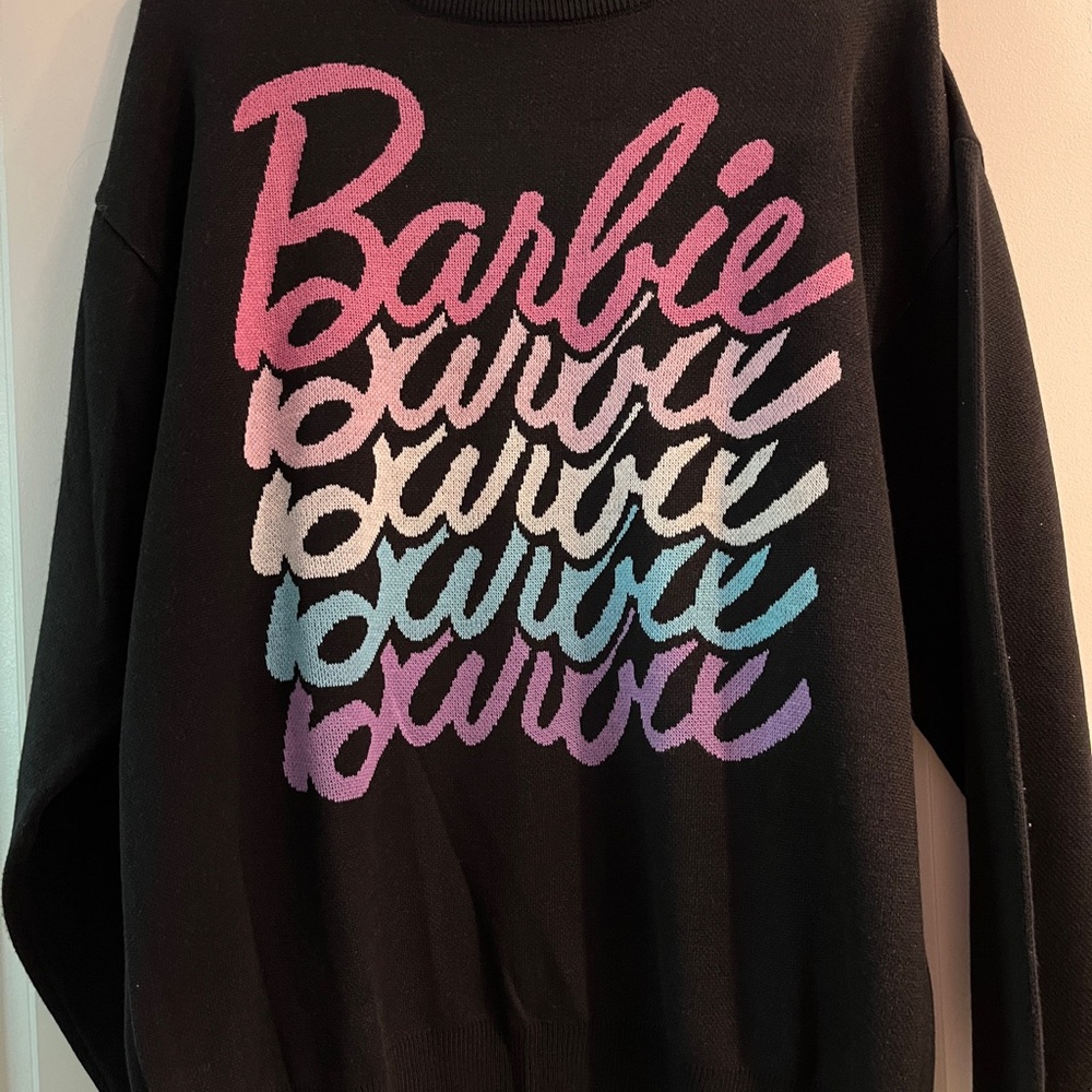 Barbie Women's Black Sweater with Pink Highlights